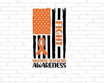Multiple Sclerosis Flag Svg, Multiple Sclerosis Awareness Svg Png, Orange Ribbon Svg, MS Support Cricut Cut File Sublimation