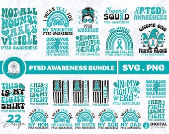 PTSD Awareness Svg Png Bundle, Teal Ribbon Designs (Digital Download)