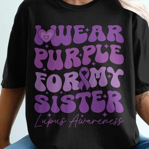 Retro Lupus Awareness Svg Png, I Wear Purple For My Sister Svg, Lupus Support Ribbon Svg Cricut File, Lupus Png Sublimation Design