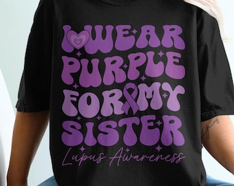 Retro Lupus Awareness Svg Png, I Wear Purple For My Sister Svg, Lupus Support Ribbon Svg Cricut File, Lupus Png Sublimation Design