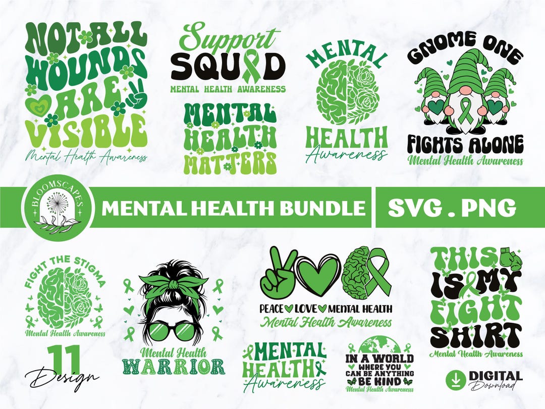 Mental Health Awareness SVG PNG Bundle, Support Designs (digital ...