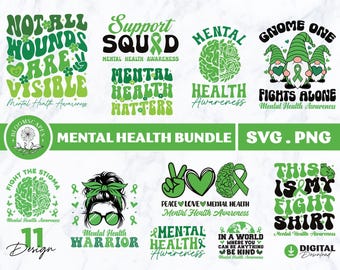 Pacchetto SVG PNG per la consapevolezza della salute mentale, supporto per progetti (download digitale)