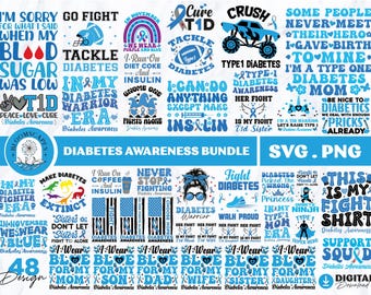 Diabetes Awareness SVG PNG Bundle, T1D Designs (Digital Download)