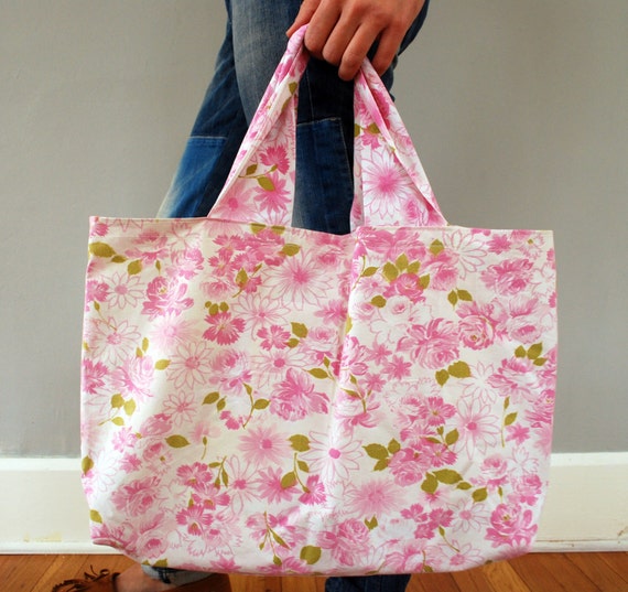 Items similar to FREE SHIPPING UPcycled Vintage Pillowcase Market Tote ...