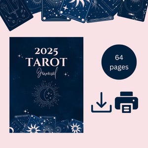 DIARIO DE TAROT DIGITAL 2025 / Planificador de tarot / Cartas de tarot / Diario de tarot de 64 páginas / Libro de diario de tarot / Libro de trabajo de tarot / Calendario / Descarga