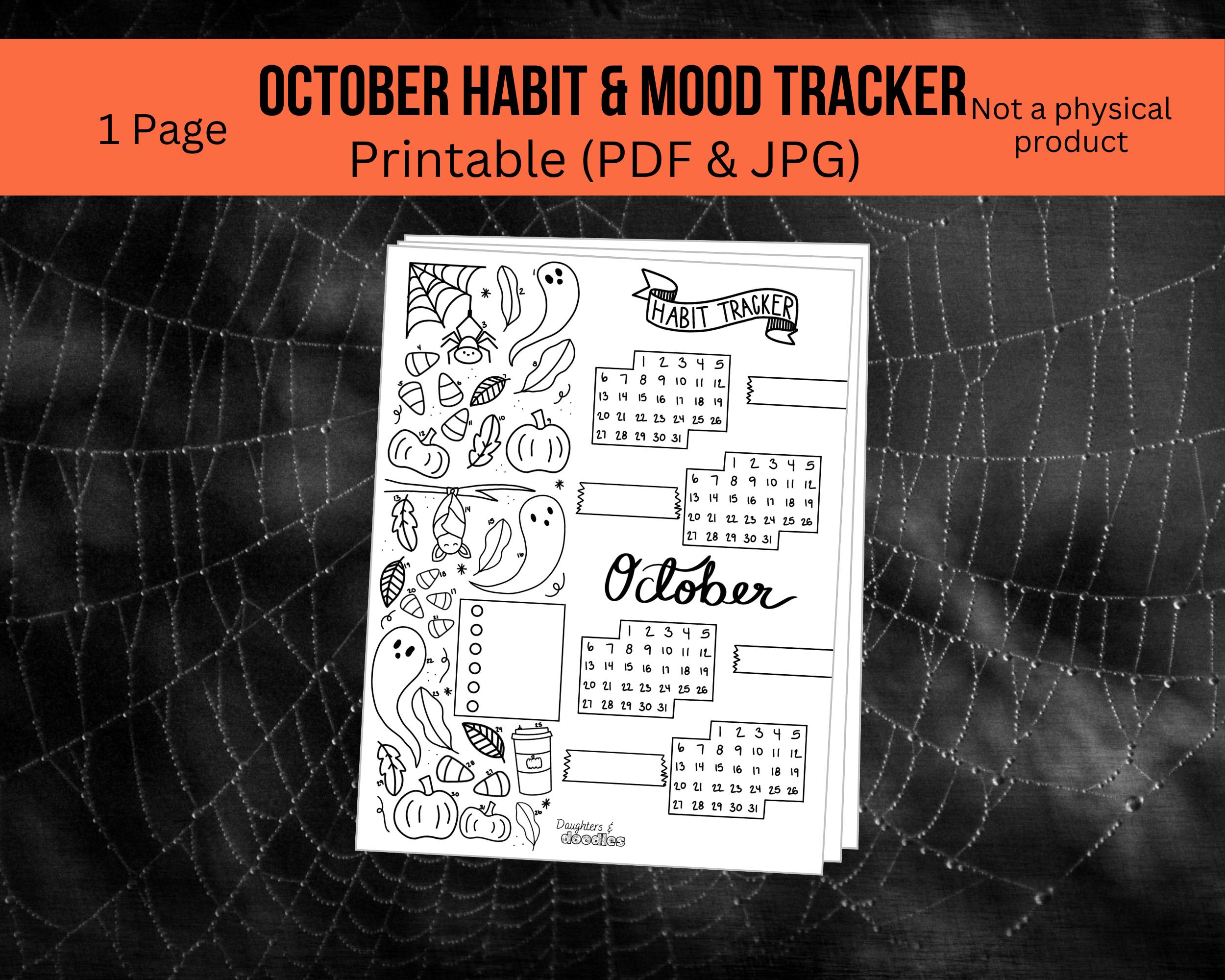 October Calender Tracker October Themed Printable Habit Tracker and Mood Tracker - Halloween and ...