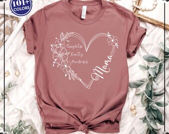 Personalized Mama Floral Shirt: Custom Kids Names Mom Tee