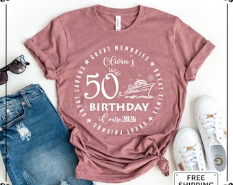 Personalized 50th Birthday Cruise Shirt, Friends Cruising Tee, Custom Matching Cruise Crew Shirts