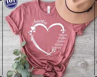 Custom Auntie Shirt: Personalized Kids Names, Mother's Day Tee