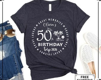 50th Birthday Trip Shirt: Lightweight Cotton Birthday Crew T-Shirt