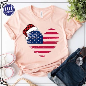 American Flag Heart Christmas Shirt: Family Xmas Tee