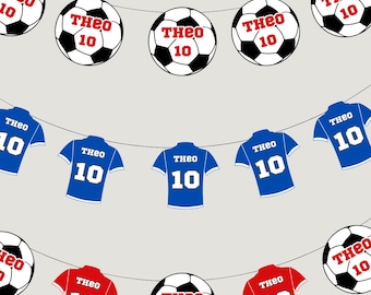 Personalised Football Party Bunting - Custom Name & Age - Footballs, Football Shirts or Mixed - Choose Team Colours - FREE DELIVERY