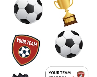 Essbare Fußball Torten-/Cupcake-Topper: Team Abzeichen, Fußballschuhe, Trophäe - Oblate-Papier - KOSTENLOSE LIEFERUNG