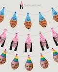 Personalised Birthday Bunting | Custom Face with Party Hat | Blue, Pink or Rainbow | Free Matching Cupcake Topper - FREE DELIVERY