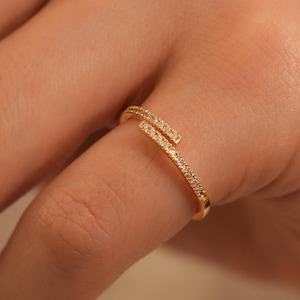 14K Gold Diamond Bar Ring: Dainty Pave Stackable Ring