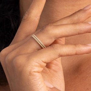 14K Solid Gold Beaded Eternity Ring: Delicate Stacking Band
