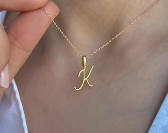 Solid Gold Initial Necklace | Personalized Letter Pendant