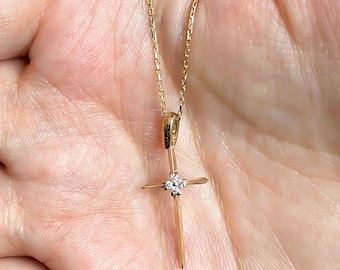 14K massief gouden diamanten kruisketting | Christelijk doopcadeau