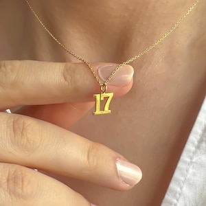 14K Solid Gold Custom Number Pendant: Personalized Date Necklace