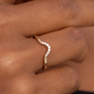 14K Solid Gold Diamond Chevron Ring: Stacking Jewelry