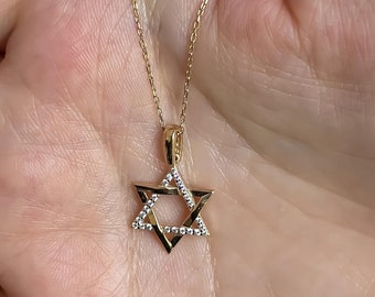 Solid Gold Diamond Star of David Pendant – Judaica Necklace