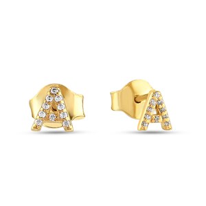 14k Gold Initial Earrings | Diamond Pave Letter Studs for Personalized Style