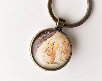 The Tales of Squirrel Nutkin - Beatrix Potter - Upcycled Book Key Ring - Double-sided Tempered Glass & Metal Keyring - Unique Keepsake Gift