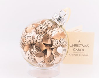 Novel Adornment® Vintage Book Ornament - A Christmas Carol by Charles Dickens - Vintage Book Pages in Glass Bulb for Christmas Decor Gift