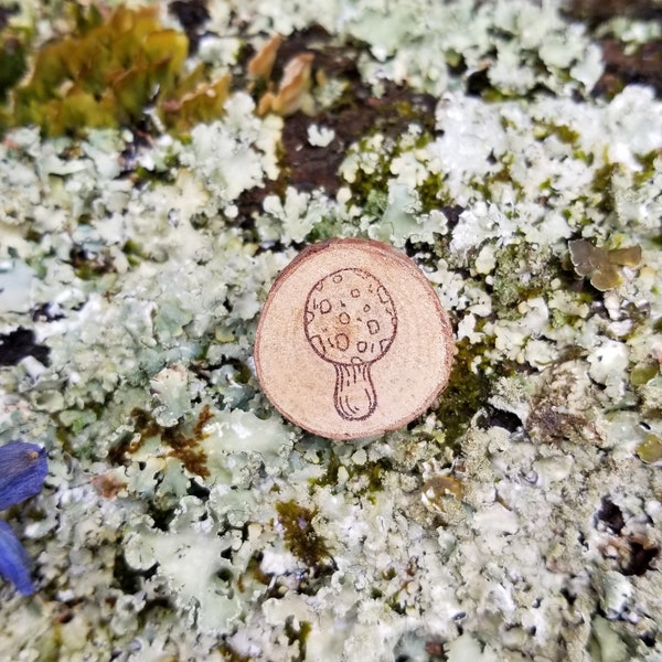 Mushroom Pin - Natural Wood Brooch - Botanical Art Pin - Gifts for Nature Lovers - Mycology Accessories - Handmade Stamped Jewelry - Fungi