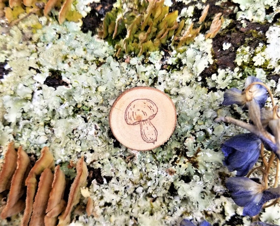 Mushroom Pin - Natural Wood Brooch - Botanical Art Pin - Gifts for Nature Lovers - Mycology Accessories - Handmade Stamped Jewelry - Fungi