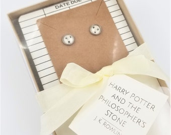 Bookish Three Star Earring Studs - Made with the upcycled book pages of Harry Potter and the Sorcerer's Stone by J.K. Rowling