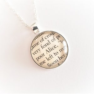 Upcycled &quot;Alice&quot; Book Pendant Necklace - Pages from Alice&#39;s Adventures in Wonderland by Lewis Carroll - Bookish Gifts for Book Lovers