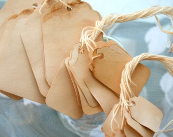 Tea Stained Tags - 100pc. Medium Set - Vintage Chic Event Decor - Weddings and Party - Medium Lot