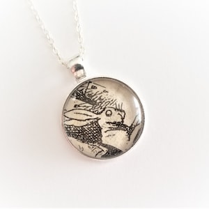 Upcycled &quot;White Rabbit&quot; Book Pendant Necklace - Pages from Alice&#39;s Adventures in Wonderland by Lewis Carroll - Bookish Gifts for Book Lovers