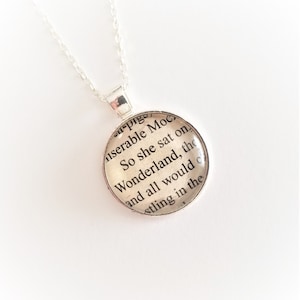 Upcycled &quot;Wonderland&quot; Book Pendant Necklace - Pages from Alice&#39;s Adventures in Wonderland by Lewis Carroll - Bookish Gifts for Book Lovers