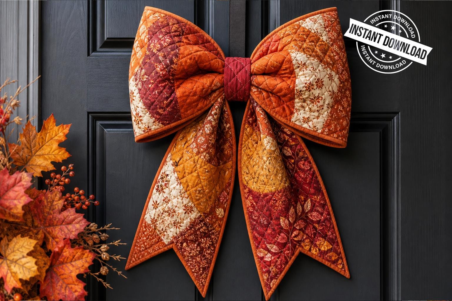 Patchwork Bow Pattern Jumbo Quilted Door Bow Sewing Pattern PDF, Oversized Fabric Bow ...