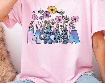 Stitch Mama Shirt, Disney Stitch Mom Tee, Floral Stitch Mama T-Shirt, Disneyland Mother's Day Shirt, Stitch Mommy Tee, Disney Stitch Mom Tee