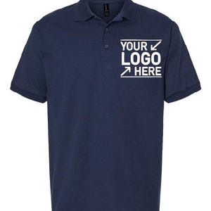 A navy blue polo shirt with a white logo on the left side of the chest.