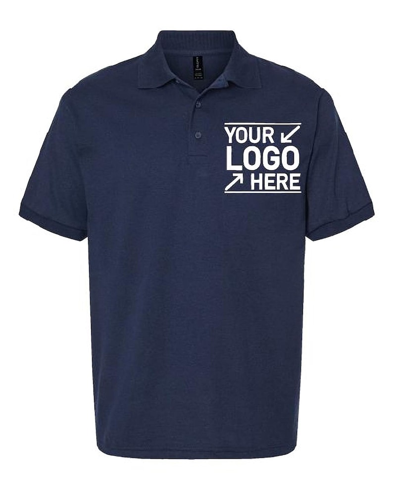 A navy blue polo shirt with a white logo on the left side of the chest.