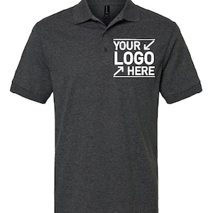 A gray polo shirt with a white logo on the left side of the chest.