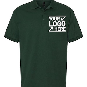 A dark green polo shirt with a white logo on the left side of the chest.