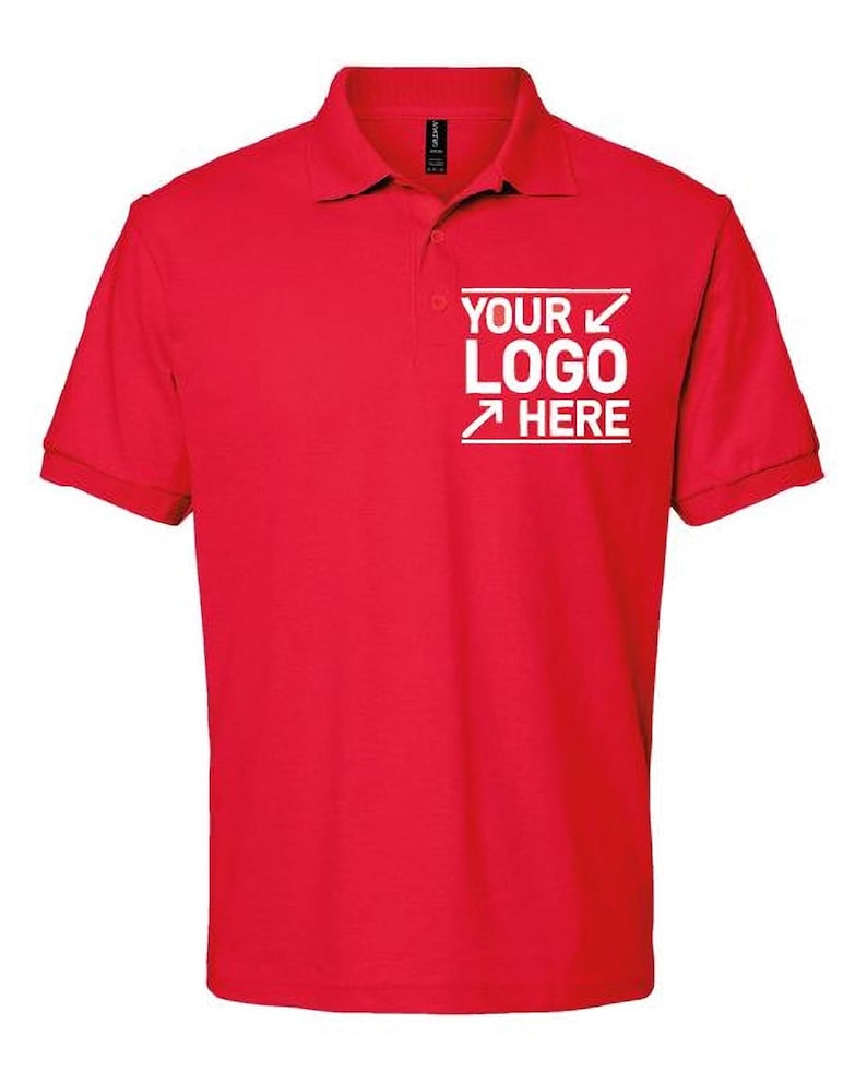 A red polo shirt with a logo on the left side.