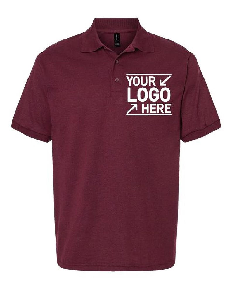 A burgundy-colored polo shirt with a white logo on the left side of the chest.
