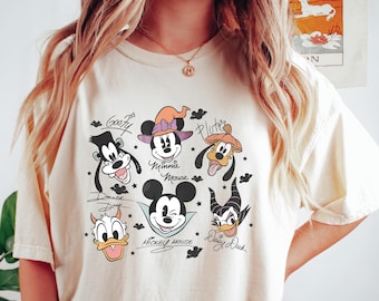 Comfort Colors Coquette Bow Mickey & Friends Halloween Shirt, Retro Disney Halloween Tee, Mickey's Not So Scary Party Family Matching Shirt