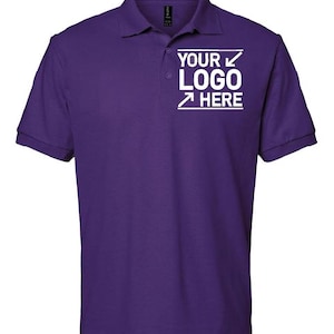 A purple polo shirt with a logo on the left side.