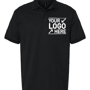 A black polo shirt with a white logo on the left side of the chest.