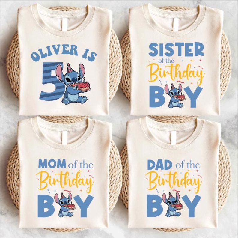 a set of three personalized birthday shirts for a baby