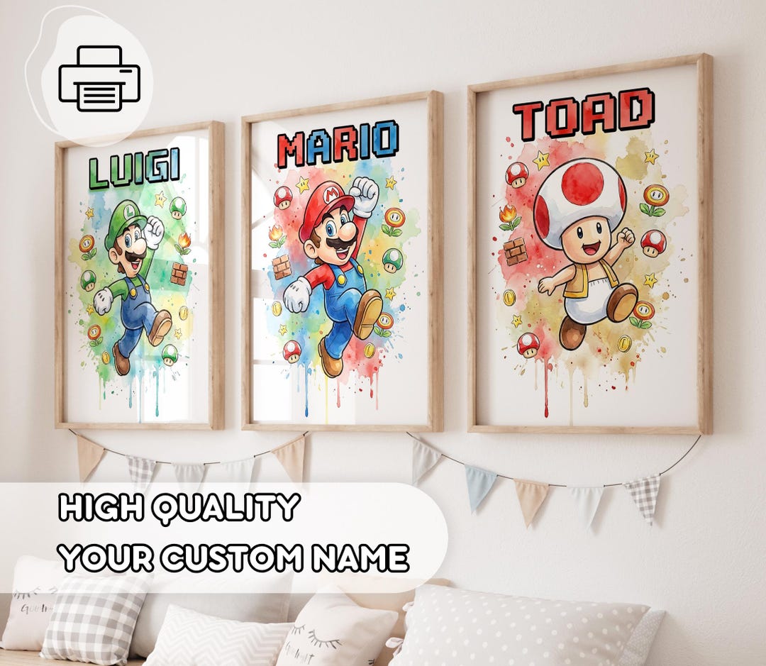 3 Cute Super Mario Bros Prints - Mario Wall Art, Gift for Kids, Gaming ...