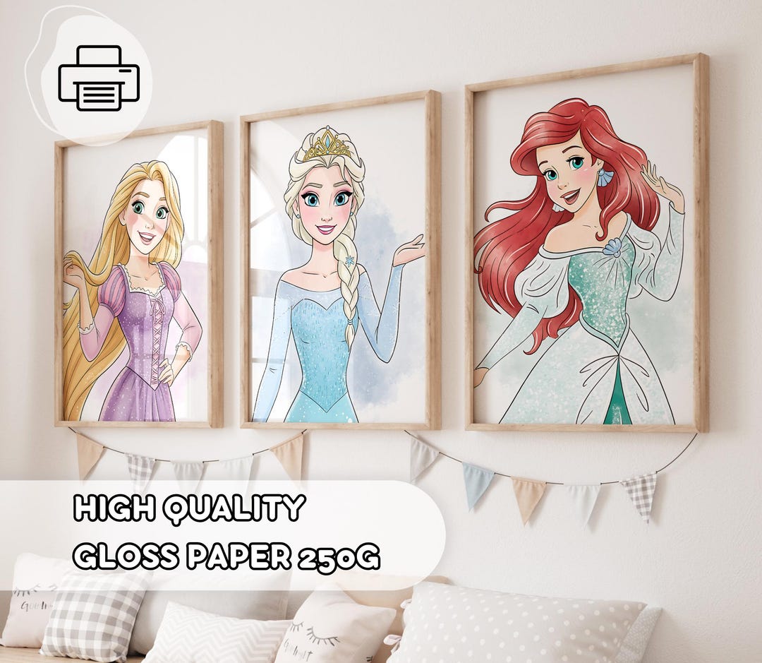 3 Hand-drawing Princesses Prints, Princess Wall Art, Girls Room Decor ...