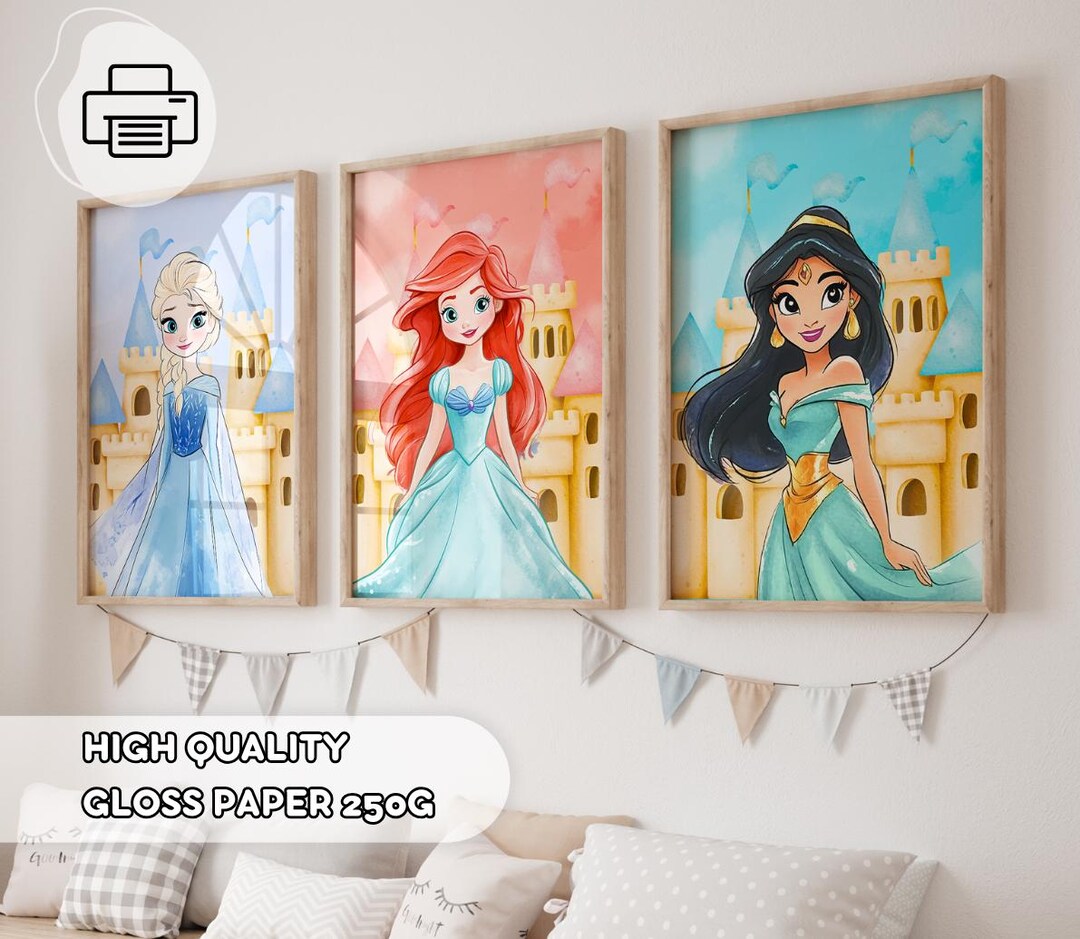 3 Drawing Princesses Posters - Princess Castle, Girls Room Decor ...